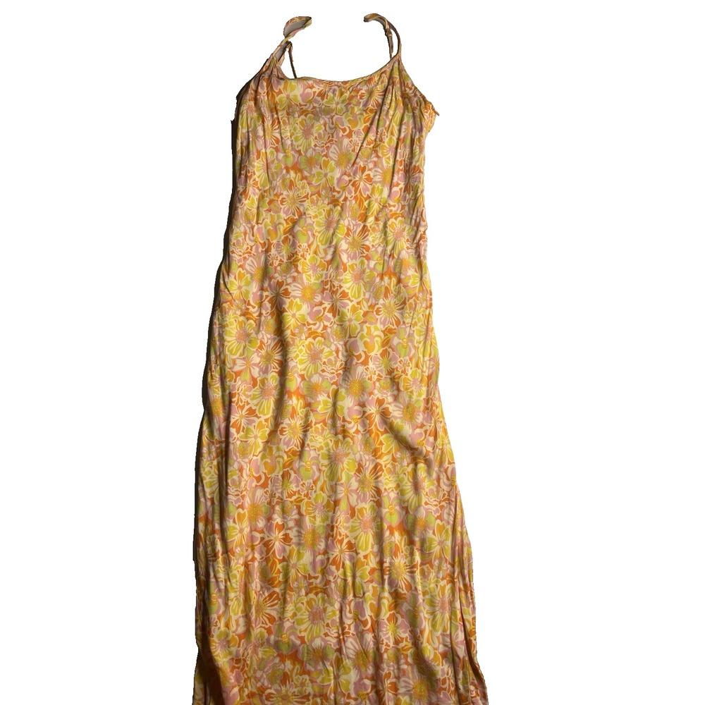 Rhythm Maxi Floral Clueless Dress Women L Sundress Hawaii Strappy Boho Side Zip